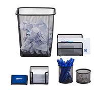 Relaxdays Set 6 fournitures de bureau poubelle pot crayon bloc notes cartes de visite courrier métal, noir