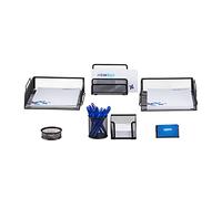 Relaxdays Set 7 fournitures de bureau pot punaises pot crayon bloc notes cartes de visite courrier métal surfaces, noir