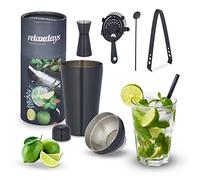 Relaxdays Set avec Shaker à Cocktails, INOX, kit Bar composé de 5 pièces, 500 ML, Accessoires pour Maison, Noir