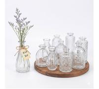Relaxdays, Set de 10 vases, texturés, Verre, H : 10-14,7 cm, Petites vases décoratifs Transparents pour la Table