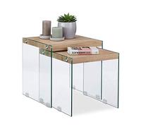 Relaxdays Set de 2 Table Gigogne Bois Pieds Verre