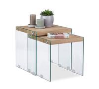 Relaxdays Set de 2 Table Gigogne Bois Pieds Verre