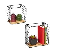 Relaxdays Set de Deux étagères murales de Forme cubique, Deux Tailles, Plantes, Livres, Bois MDF métal, Noir, Brun Clair
