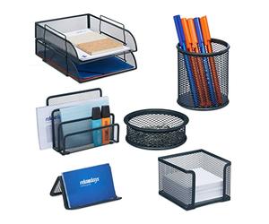 Relaxdays Set d'organisateurs de Bureau, 7 pièces, en Maille, Porte-Documents, Porte-agrafes, Porte-stylos, Anthracite