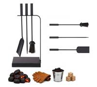 Relaxdays Set d'outils de cheminée 4 pièces tisonnier pelle à cendres balayette et support design moderne noir