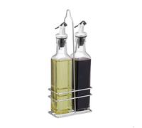 Relaxdays Set huile et vinaigre 2 bouteilles de 500 ml avec support en fer HLP : env. 34 x 13 5 x 7 5 cm transparent