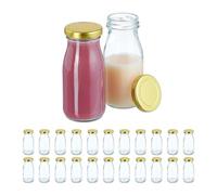 Relaxdays Set Huile vinaigre, 24 Bouteilles en Verre, avec Bouchon hermétique, pour Smoothies, jus, Lait, Transparent/Or