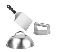 Relaxdays Set Smash Burger, 3 pièces, Presse à Hamburger avec Cloche de fondu et spatule, INOX, argenté