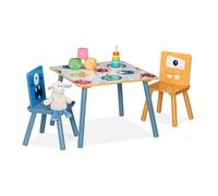 Relaxdays Set table & 2 chaises enfants table enfant avec 2 chaises garçon & fille MDF & bois coin salon multicolore