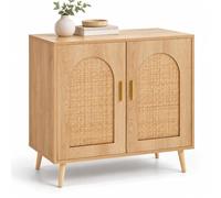 Relaxdays Sideboard, 2 compart., rotin/bois, 80 x 80 x 40 cm, naturel | Salon, cuisine, meuble d'appoint, design en arc, sécurité anti-basculement, pieds en bois