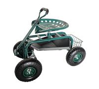 Relaxdays Siège de Jardin Mobile, Hauteur réglable, 150 kg, Rangement, Guidon, Acier, Roues gonflables, Chariot, Vert