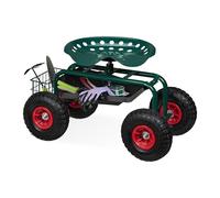 Relaxdays Siège Roulant de Jardin, Hauteur réglable, 150 kg, Accessoire Jardinage, Roues pneumatiques, Vert