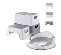 Relaxdays siège WC enfant, réducteur avec marchepied, gris-blanc