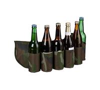 Relaxdays Sixpack Ceinture à bière pour 6 canettes et bouteilles 0,2 à 0,5 l, porte-bière, ceinture camouflage réglable, vert/marron, H x l x P : env. 16,5 x 61 x 0,5 cm