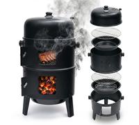 Relaxdays Smoker, 3 en 1, grillade, fumage et cuisson, thermomètre et évacuation d'air, bacs à eau, acier, fumoir, noir