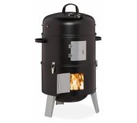 Relaxdays Smoker 3-en-1, pour griller, fumer et cuire, avec thermomètre et évacuation d'air, fumoir pour barbecue : ∅ 40 cm, acier, noir