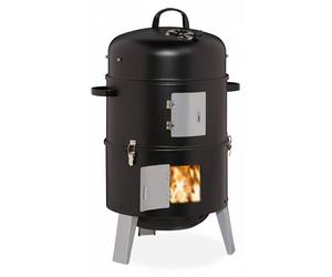 Relaxdays Smoker 3-en-1, pour griller, fumer et cuire, avec thermomètre et évacuation d'air, fumoir pour barbecue : ∅ 40 cm, acier, noir
