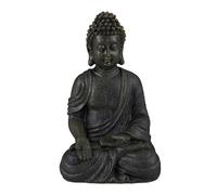 Relaxdays Statue de Bouddha assise, 30 cm, figurine de déco, polyrésine, résistante aux intempéries & au gel, gris foncé