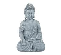 Relaxdays Statue de Bouddha 30 cm – polyrésine résistante aux intempéries et au gel, gris clair