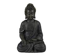 Relaxdays Statue de Bouddha assise, 30 cm, figurine de déco, polyrésine, résistante aux intempéries & au gel, gris foncé