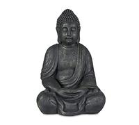Relaxdays Statue de Bouddha Assise 70 cm, Figurine de Jardin XL, Vintage, résistant aux intempéries & au Gel, Anthracite