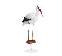 Relaxdays Statue de jardin cigogne, Figurine de décoration, protection héron, naissance, 80 x 22 x 64 cm, blanc/rouge
