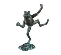 Relaxdays Statue de jardin Grenouille dansante en fonte fer sur un pied Taille L Vert