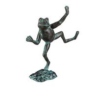 Relaxdays Statue de jardin Grenouille dansante en fonte fer sur un pied Taille L Vert