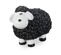 Relaxdays Statue de Jardin Mouton Balcon terrasse décoration céramique intérieur extérieur, Noir, 33 x 24 x 44cm
