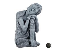relaxdays Statue Figurine de Bouddha décoration Jardin Sculpture céramique Zen 60 cm, Gris Clair, 60 x 35 x 35cm