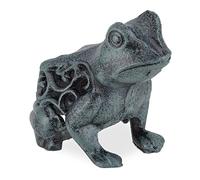 Relaxdays Statuette de Grenouille, en Fonte, pour Jardin, H x L x P : 10 x 8 x 11 cm, pour décoration, Vert/Noir