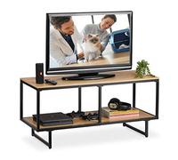 Relaxdays Style Industriel, Effet Bois, Cadre métallique, Meuble TV avec Support,HlP 50,5x110,5x45cm,brunclair, MDF, 5 x 110,5 x 45,5 cm