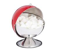 Relaxdays Sucrier avec couvercle roulant, acier brillant, sucre, sucreries, boîte de gateaux, rond,pour sucre, rouge.