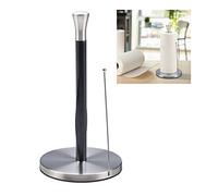 Relaxdays Support à essuie-Tout, Vertical, INOX, argenté - Noir | pour la cuisine, distributeur, H x D : 33 x 17 cm