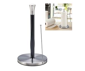 Relaxdays Support à essuie-Tout, Vertical, INOX, argenté - Noir | pour la cuisine, distributeur, H x D : 33 x 17 cm