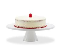 Relaxdays Support à gâteaux avec pied, céramique, H x D : 10 x 32 cm, blanc | plateau de service pour tartes et gâteaux