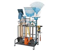 Relaxdays Support à Outils de Jardin sur roulettes, 12 Crochets, Anthracite | Garage et remise, porte-outils mobile, en acier