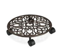 Relaxdays Support à Plantes, Porte-Pots Rond, en Fonte, HxD : 7,5 x 33,5 cm, pour Fleurs, intérieur & extérieur, Marron