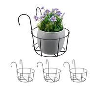 Relaxdays Support à Pots de Fleurs, Lot de 4, Porte-Pot, pour rambarde du Balcon, HxLxP : 21x20x26 cm, métal, Noir