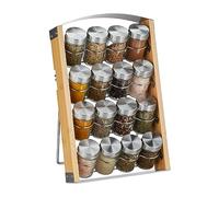 Relaxdays Support avec 16 Pots à épices, 80 ML, Range-Condiments Non Fixe, HxLxP : 37 x 23,5 x 18 cm, Nature - argenté