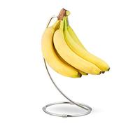 Relaxdays Support bananes avec pied rond, lot de 2, crochet bananes, porte fruits, bananes, raisins, en fer chromé, argenté