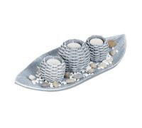Relaxdays Support bougie, belle décoration, centre de table, pierres décoratives, 38,5 cm de long, gris