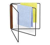 Relaxdays Support Chiffon, 3 Barres, Pliable, métal et Bois, Noir et Marron | H x L : 25 x 27 cm, pour la cuisine