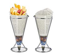 Relaxdays Support cornet de frites, lot de 10, inox, pour snacks, chips, légumes, pratique, HxD 16 x 9,5 cm, argenté