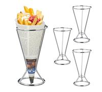 Relaxdays support cornet de frites, lot de 4, porte-frites, HxD : 16 x 9,5 cm, acier, pour snacks, sucreries, argenté