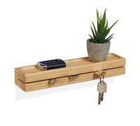 Relaxdays Support de clés, Porte-clés avec étagère, Bambou, Largeur : 29,5 cm, Rangement Mural, Natural