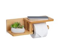 Relaxdays Support papier toilette en bambou – étagère smartphone et rouleau – 9x31x12 cm