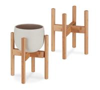 Relaxdays Support de plantes en bambou en set de 2 pour pots de fleurs jusqu'à 32 cm Ø réglable & empilable naturel