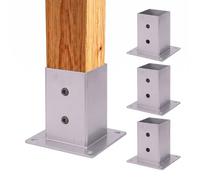 Relaxdays support de poteau, lot de 4, galvanisé, à visser, protection bois 7 x 7 cm, pied en acier, argenté