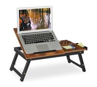 Relaxdays Support de Tablette pour lit & canapé, Mini Table Pliante, Bambou, réglable en Hauteur, Marron foncé - Noir